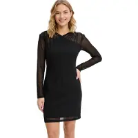 O46BPX (MB1) Robe en résille élégante pour femme, mini-robe cintrée en résille, robe à manches longues écoresponsable 921825 Noire