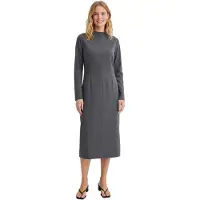O46BPX (MB1) Robe midi intemporelle pour femme, robe fourreau à pinces taille, robe business 916193 Gris