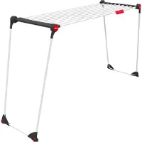 Vileda Séchoir à linge extensible en acier peint, 19 mètres, barres tubulaires anti-froissage, porte-chaussettes, dimensions : 117-205 x 57 x 100 cm