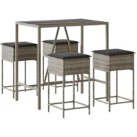 Syfax Ensemble de bar de jardin 5 pcs avec coussins gris poly rotin