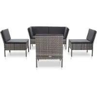 vidaXL Ensemble de salon de jardin 6 pièces avec coussins Poly Rattan Gris