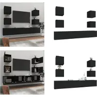 vidaXL 6 pcs. Ensemble d'armoires TV noir en bois composite - Ensemble d'armoires TV - Ensembles d'armoires TV - Meuble-paroi
