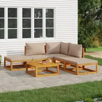 Prolenta Ensemble de salon de jardin exclusif, 6 pièces, avec coussins couleur taupe et en bois massif