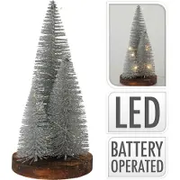 Koopman Arbre de Noël artificiel 30cm avec LED et minuterie - Jouet décoratif argenté