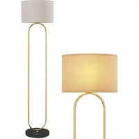HOMCOM Lampadaire lampe sur pied de salon abat-jour en lin douille E27 style moderne lampadaire sur pied avec interrupteur pour salon et chambre 156 cm doré et noir