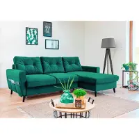 Miuform Lars Velours - Canapé d'angle avec fonction lit et coffre de lit - 223x148cm - Vert bouteille - Forme en L à droite - Canapé-lit Canapé