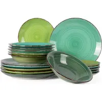 Cookinglife Service de vaisselle Delice Vert 18 pièces / 6 personnes - 6 Assiette plates, 6 assiettes creuses en 6 assiettes à petit-déjeuner