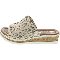 Rieker Mules à talon compensé pour femme, avec large bride et motif animalier V4188, pointure : 40 EU, couleur : beige