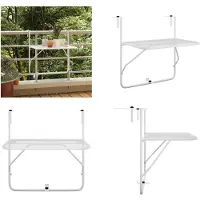 vidaXL Table de balcon blanc 60x40 cm acier - Table de balcon - Tables de balcon - Table suspendue - Table de bar de balcon