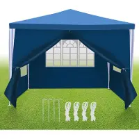 Izrielar Tente de réception en PE, hydrofuge et résistante aux UV, avec fenêtres et porte, 3 x 3 m, bleue