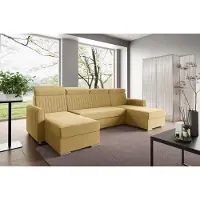 LIKMA Canapé d’angle U Neli 274x162 cm Jaune Moutarde Convertible Couchage 254x125 cm Coffre x2 Rangement Appuie-tête Réglables Canapé Panoramique