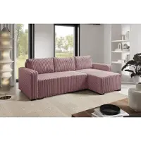 LIKMA Canapé d’angle Cord Tilia 232x145 cm Rose Poudré Convertible Couchage 200x140 cm Coffre de Rangement Tissu Velours Côtelé Canapé 3 Places