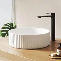 Emke Lavabo à poser en céramique ronde 360mm blanc brillant Design élégant lavabo sans trou de robinetterie & trop-plein, pour salles de bains modernes & toilettes d'invités