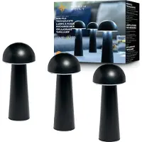 Northpoint Lampe de table LED moderne en forme de champignon, lot de 3, pour l'intérieur et l'extérieur, intensité réglable en continu, recharge USB, variation de couleur CCT, champignon noir