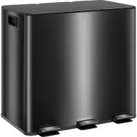 HOMCOM Poubelle cuisine 3 x 15L, poubelle tri sélectif avec 3 compartiments, pédale, seaux intérieurs amovibles, couvercle à fermeture en douceur et poignées anti-traces acier inoxydable noir brillant