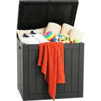 Relaxdays Coffre de jardin , coussin d'assise, outils, H x l x P : 53 x 56 x 43 cm, 118 l, résistant aux intempéries et aux UV, coffre de jardin, noir