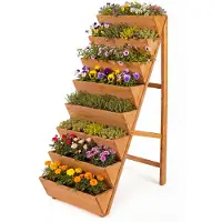 Costway Jardinière verticale à 8 niveaux, jardinière en bois de sapin, jardinière verticale avec bacs à fleurs, jardinière en bois en forme d'escalier, jardinière orange