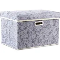 Merkloos Grande boîte de rangement pliable avec couvercle [1 pièce] Tissu Panier de rangement décoratif Cube Organiseur Panier de rangement Gris 45 x 30 x 30 cm