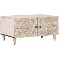 Syfax Table basse Blanc 80 x 50 x 40 cm Bois de mangue massif