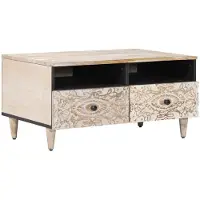 Prolenta Table basse exclusive - Bois massif de mangue, blanche, dimensions : 80 x 54 x 40 cm