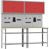 Syfax Ensemble d'établi 8 pcs Rouge et Gris Acier enduit de poudre