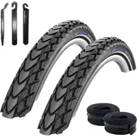 Schwalbe 2 pneus de vélo Marathon Mondial Performance RaceGuard E-25 37-622 (28 x 1,40") + chambres à air AV17, démonte-pneus inclus