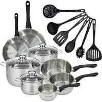Fackelmann Batterie de 2 poêles 20/24 cm, 3 casseroles 12/16/20 cm, 3 faitouts 16/20/24 cm, 6 ustensiles Geneva