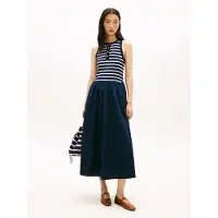 Tommy Hilfiger Gold Button Poplin Mix Sleeveless Dress Bleu XS Femme