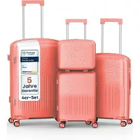 4FLY Ensemble de valises à coque rigide Pixel PP 16, 20, 24 et 28 pouces – Lot de 4 – Rose corail