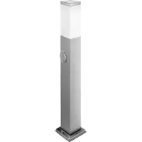 MasterLed Borne d'éclairage - 65 cm - 80×80 mm - E27 max 20 W - 360° - IP44 - Argent - Borne d'éclairage avec prise de courant - Borne d'éclairage avec prise de courant - HAVANA