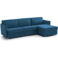 Dmora Scordia - Canapé convertible avec méridienne, 260x160 cm bleu, déhoussable Italie