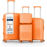 4FLY Ensemble de valises à coque rigide Pixel PP 16, 20, 24 et 28 pouces – Lot de 4 – Orange