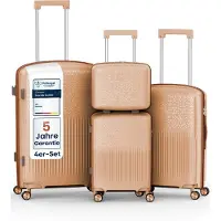 4FLY Ensemble de valises à coque rigide Pixel PP 16, 20, 24 et 28 pouces – Lot de 4 – Marron clair