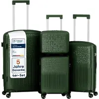 4FLY Ensemble de valises à coque rigide Pixel PP 16, 20, 24 et 28 pouces – Lot de 4 – Vert foncé