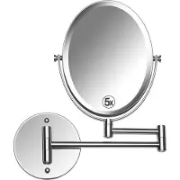 Merkloos Miroir de salle de bain extensible à fixation murale – Double grossissement 5x/1x avec rotation à 360° – Bras articulé extensible de 33 cm et miroir ovale de 17 x 22 cm