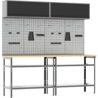 Syfax Ensemble d'établi 8 pcs Noir et gris Acier enduit de poudre