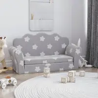 Prolenta Maison Exclusive - Canapé-lit pour enfants, 2 places, gris clair avec motifs d'étoiles, en peluche douce