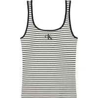 Calvin Klein Jeans Striped Monologo Scoop Nk Rib Sleeveless T-shirt Blanc XS Femme
