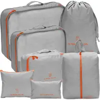 Trizand Organisateur de valises 7 pièces Set de sacs de rangement Sacs à vêtements Sacs à linge Sacs à chaussures Sacs à cosmétiques Résistant à l'eau avec fermeture éclair Gris 23111