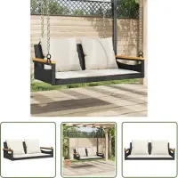 The Living Store Banc suspendu avec coussin Noir 109x62x40 cm Poly rotin