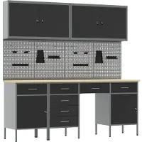 vidaXL Établi avec rangement 10 pièces Noir Ingénieurs Bois et acier