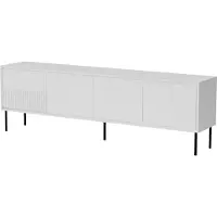 Sonstiges Meuble TV ABUDABI 200 cm 4D BLANC MAT avec pieds métalliques noirs et façades rainurées, 4 portes, meuble bas, meuble TV moderne, buffet, pieds métalliques