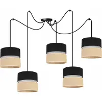 Light11 HOME Light-Home Juta Spider Lampe à suspendre - métal avec abat-jour en tissu - E27 - Spider 5-flamme 20 cm - base noire et jute et noir