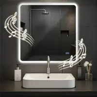 BellaFurn Miroir de salle de bain Miroir mural avec haut-parleur Bluetooth, fonction anti-condensation, éclairage LED