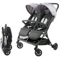 Bambisol DS209 GRIS NOIR – Poussette double (côté à côté) | Pour jumeaux dès la naissance. Se replie de manière ultra-compacte | Noir Gris