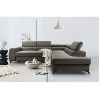 Domo BREGO Gris Canapé d'angle en L 270x202 cm Côté droit - Canapé-lit avec coffre de rangement, Appuie-tête réglables, Tissu Zetta, Design moderne, Autoportant, Coin rembourré confortable