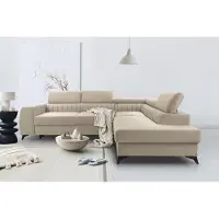 Domo BREGO Beige Canapé d'angle en L 270x202 cm Côté droit - Canapé-lit avec coffre de rangement, Appuie-tête réglables, Tissu Zetta, Design moderne, Autoportant, Coin rembourré confortable
