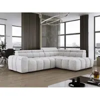 Domo DomoHome Canapé d'angle indépendant Ombo 297x137cm, Forme L, Frêne avec fonction sommeil 125x193cm, Canapé avec dossier réglable, Tissu structuré Eden, Appuie-tête réglable