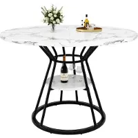 Youjia Table à manger ronde (1 pièce) Table de cuisine Table de petit-déjeuner Pieds en métal Motif marbré