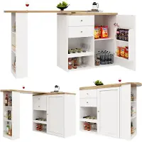Youjia Table de bar pivotante à 360°, avec 2 tiroirs et une armoire à porte coulissante, 3 niveaux d'espace de rangement ouvert, idéale pour la salle à manger, le bureau, le salon, etc.